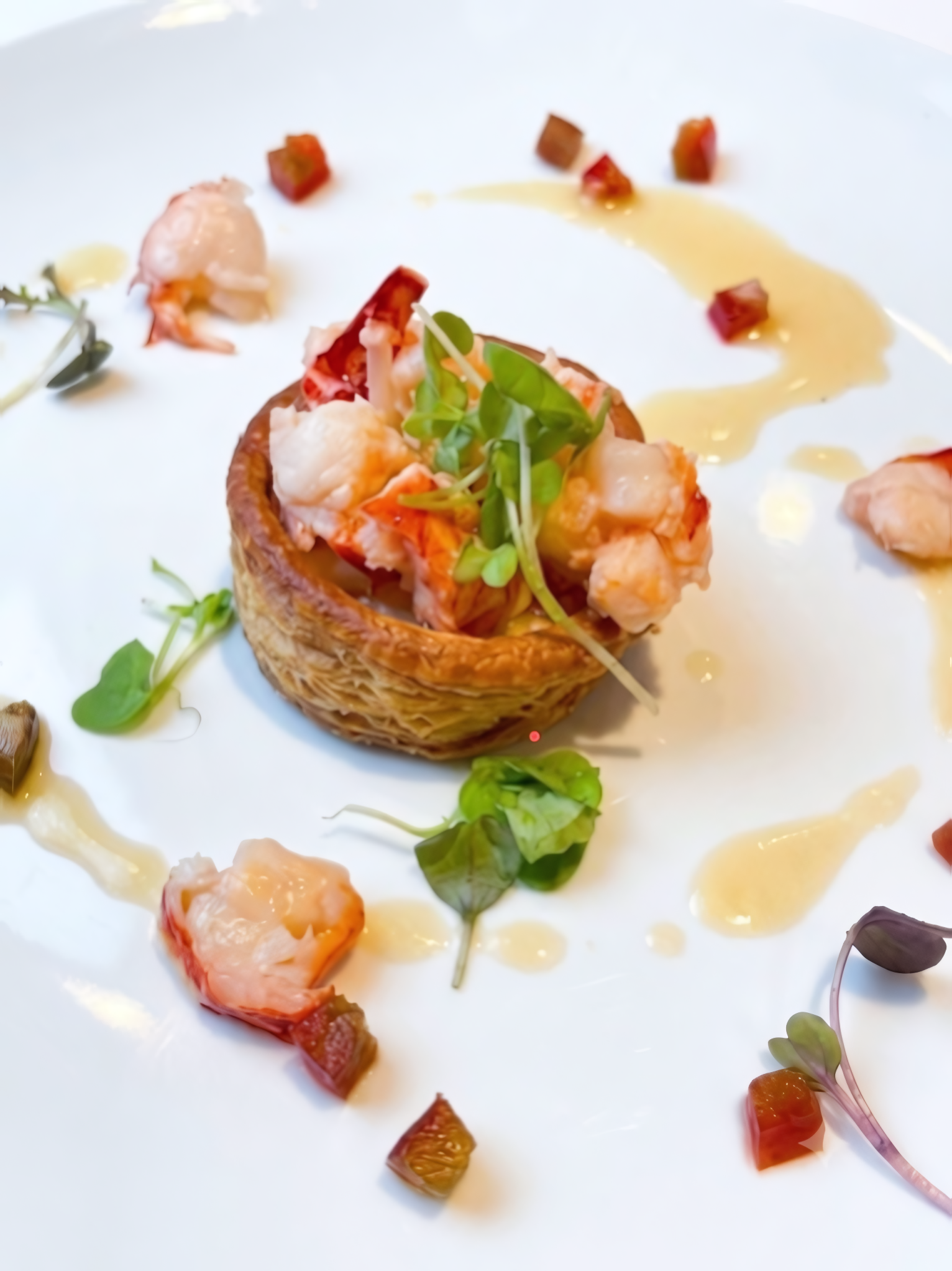Gourmet shrimp stuffed mushroom fine dining presentation